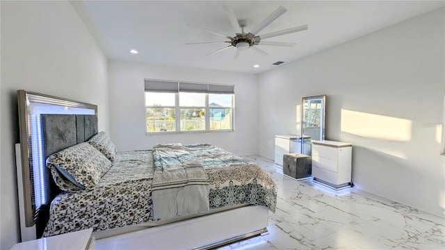 bedroom featuring ceiling fan