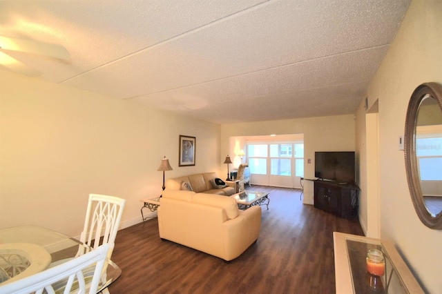 living room featuring dark wood-type flooring