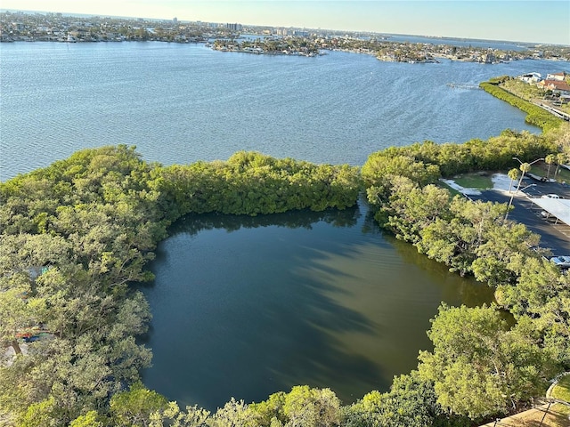 bird's eye view featuring a water view