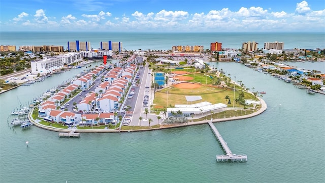 aerial view featuring a water view