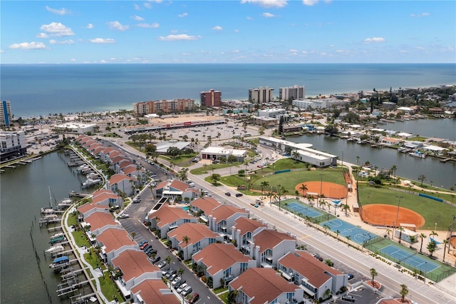 aerial view with a water view