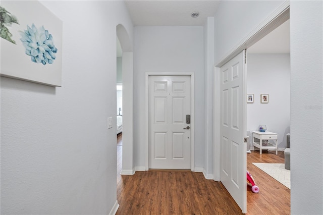 entryway featuring dark wood-type flooring