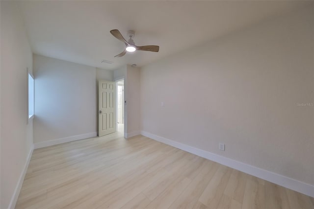 unfurnished room featuring light hardwood / wood-style flooring and ceiling fan