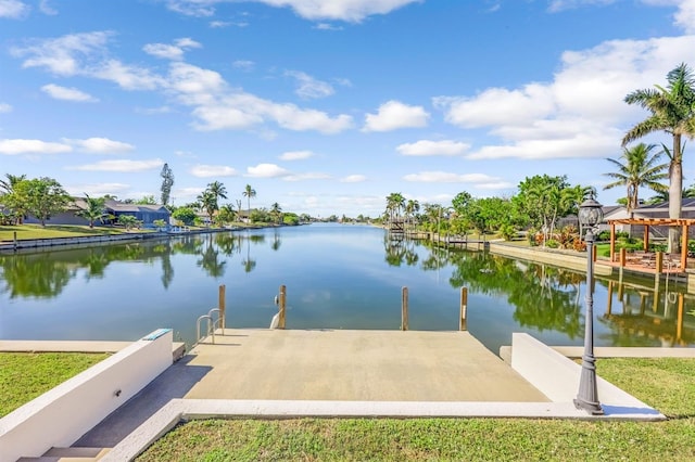 dock area with a water view