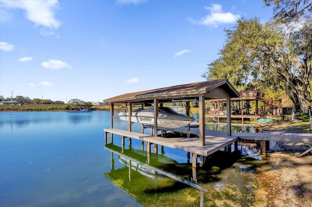 dock area with a water view