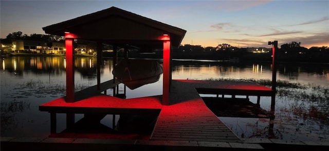 dock area with a water view