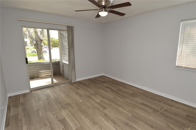 empty room with ceiling fan and wood-type flooring