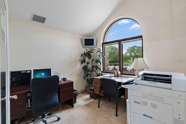 office with vaulted ceiling