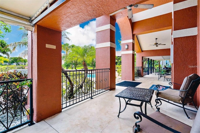 balcony with ceiling fan