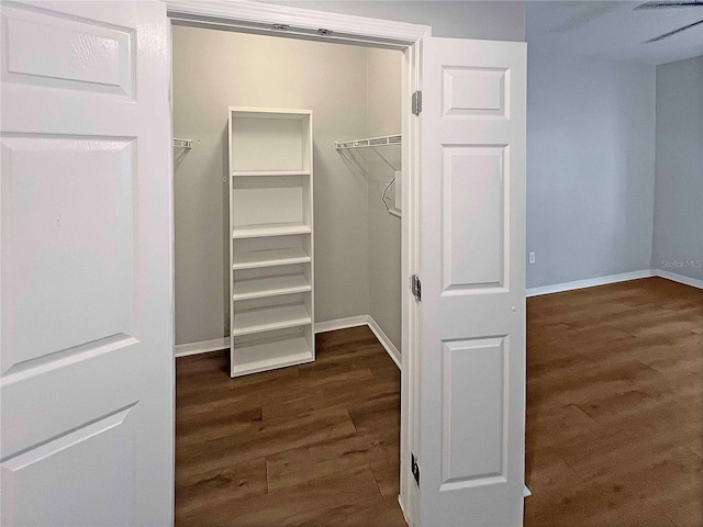 spacious closet featuring dark hardwood / wood-style floors