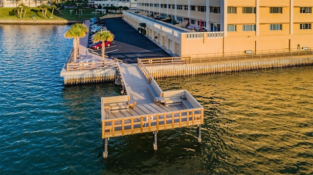 view of dock with a water view