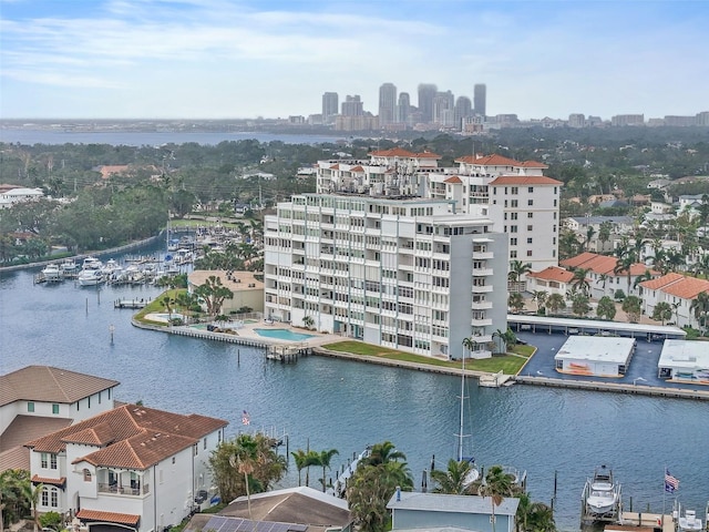 aerial view with a water view