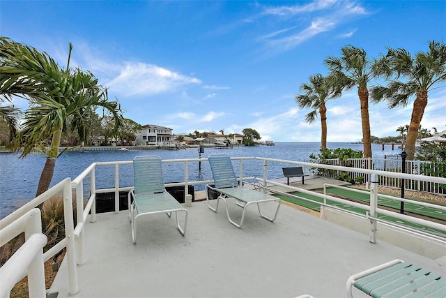 dock area featuring a water view