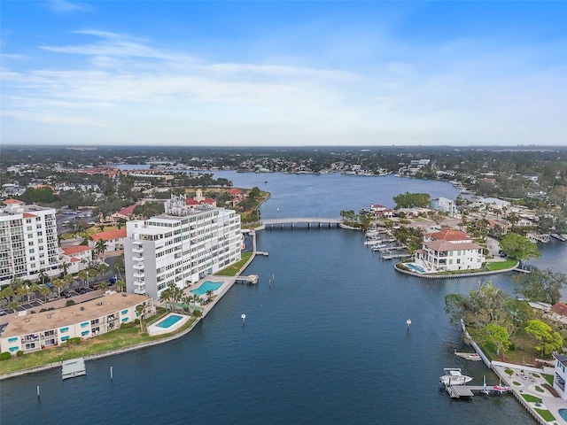 aerial view featuring a water view