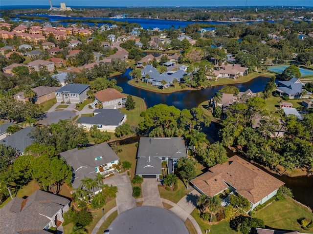 drone / aerial view featuring a water view