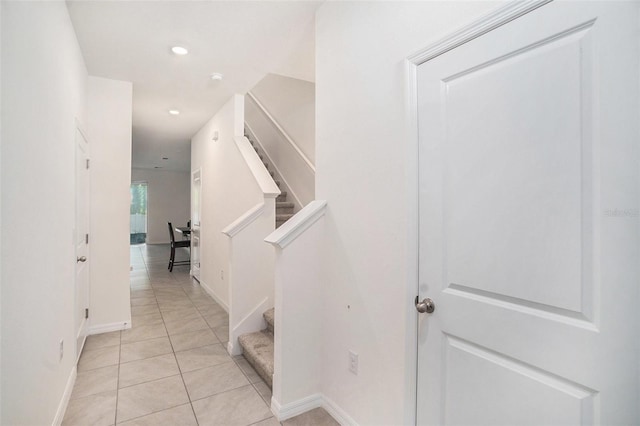3345 Pleasant Willow Ct, Brandon, FL 33511 - hallway with stairway, light tile patterned floors, and recessed lighting