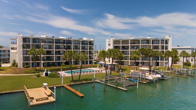 dock area featuring a water view