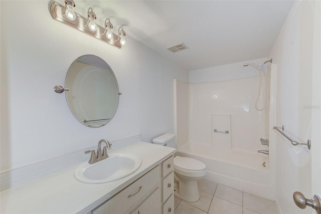 full bathroom with tile patterned floors, vanity,  shower combination, and toilet