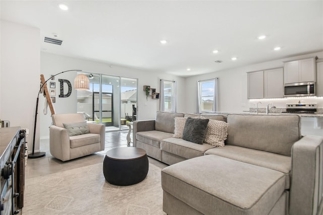 view of tiled living room