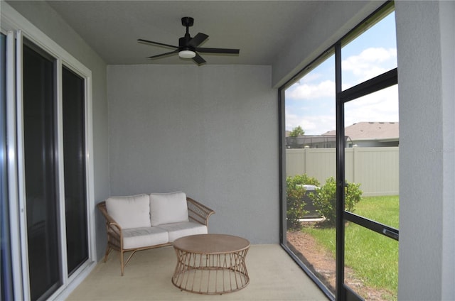 10058 Shoreline View Way, Wesley Chapel, FL 33545 - sunroom with a ceiling fan