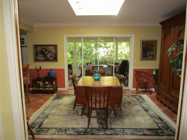 tiled dining area with ornamental molding