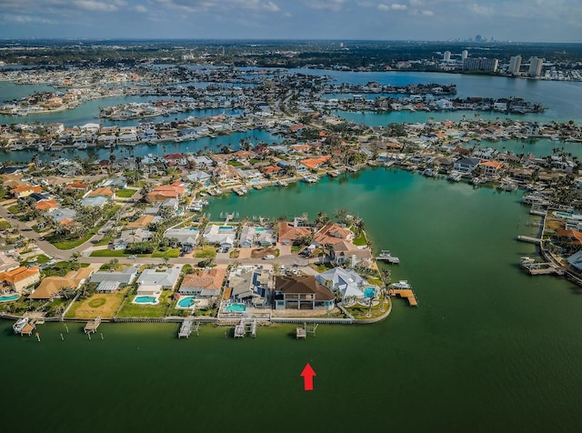 drone / aerial view featuring a water view