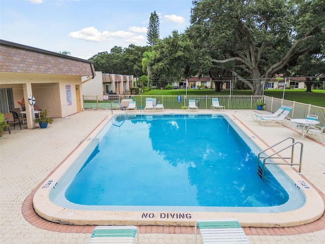 view of pool featuring a patio