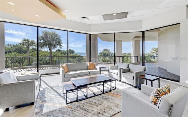 living room with light hardwood / wood-style floors