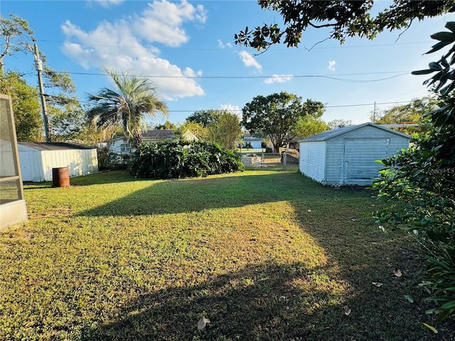 view of yard featuring a shed