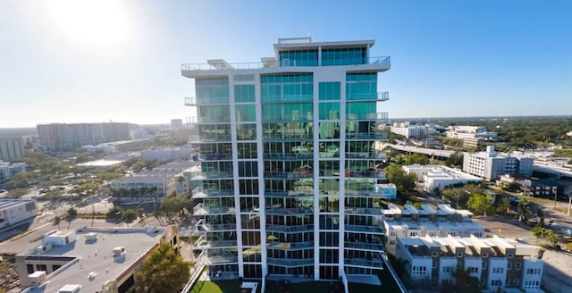 view of building exterior with a city view