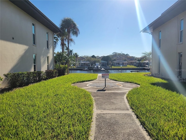 view of yard with a water view