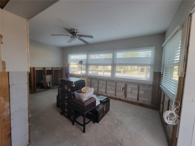 living room featuring ceiling fan