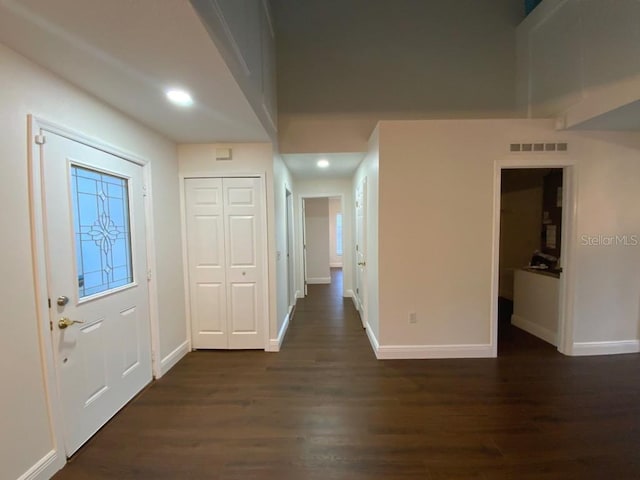 foyer entrance with dark wood-type flooring