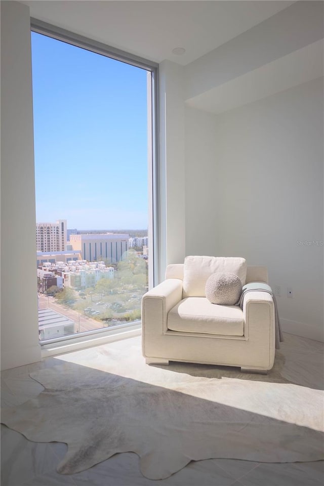 sitting room featuring floor to ceiling windows