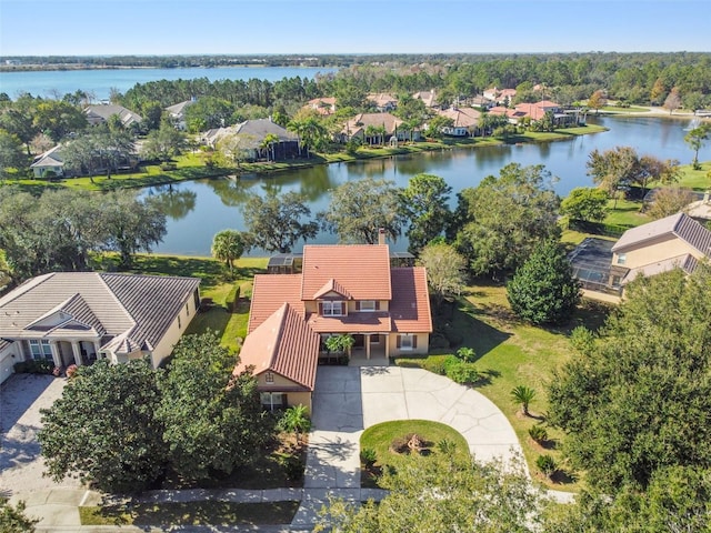 bird's eye view featuring a water view