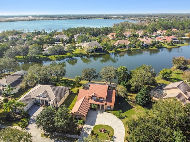 aerial view with a water view