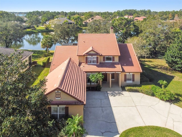 bird's eye view featuring a water view