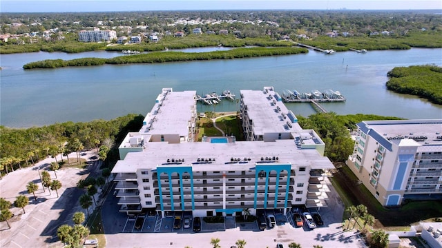 bird's eye view featuring a water view