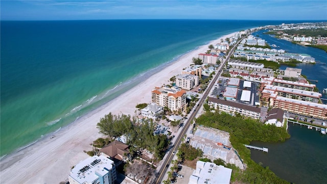 aerial view with a beach view and a water view