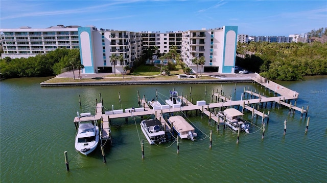 view of dock with a water view