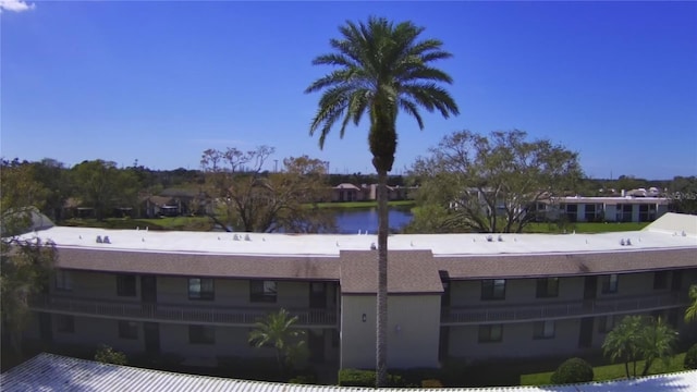 exterior space featuring a water view