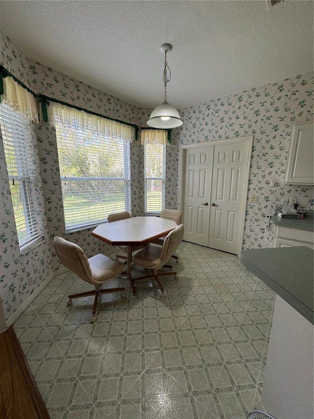 dining area featuring a textured ceiling