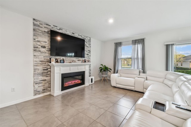 tiled living room with a wealth of natural light