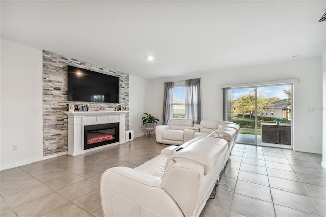 living room featuring light tile patterned floors