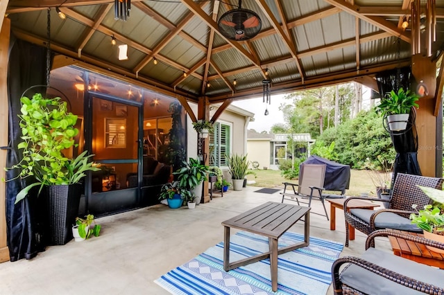 view of patio with a gazebo and ceiling fan