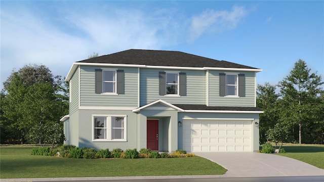 view of front of home with a garage and a front yard