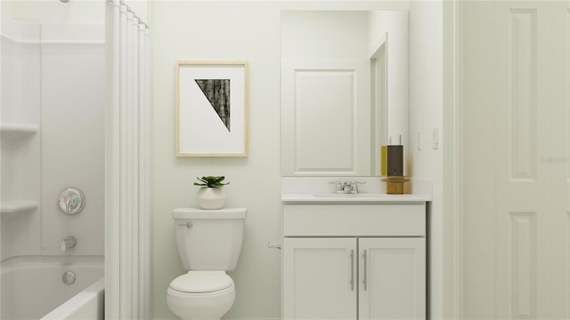 full bathroom featuring bathing tub / shower combination, vanity, and toilet