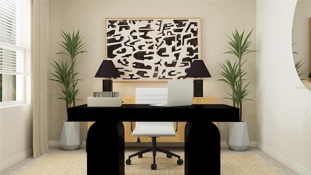 office space with light colored carpet