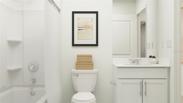 full bathroom featuring vanity, toilet, and washtub / shower combination