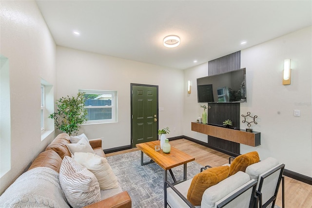 living room featuring light wood-type flooring